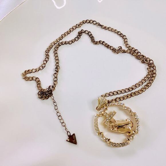 Guess Chain + Praying Hands Crystal Pendant - Picture 1 of 6